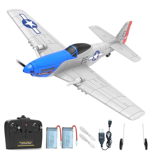 VOLANTEXRC P51 Mustang, 2,4 GHz ferngesteuertes Flugzeug mit Gyro-Stabilisator, 2-Kanal RC-Flugzeug RTF, 2CH Modellflugzeug für Einsteiger, Kinder und Erwachsene von VOLANTEXRC