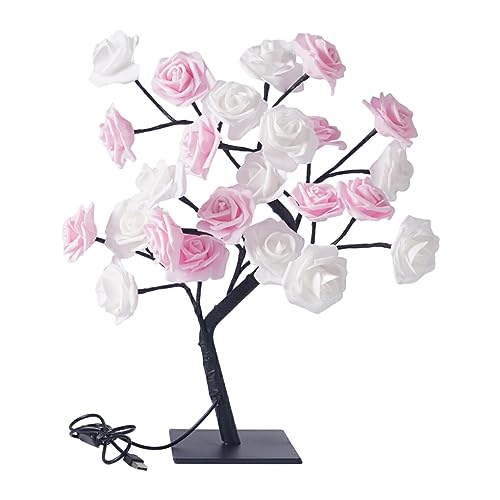 vreplrse Rosenbaum Lampe, beleuchtete bunte künstliche Blumen Bonsai Lichter, Geschenk für jeden Anlass, breite Anwendung, PVC Rosenlampe, weiß rosa Schwarzrute von vreplrse