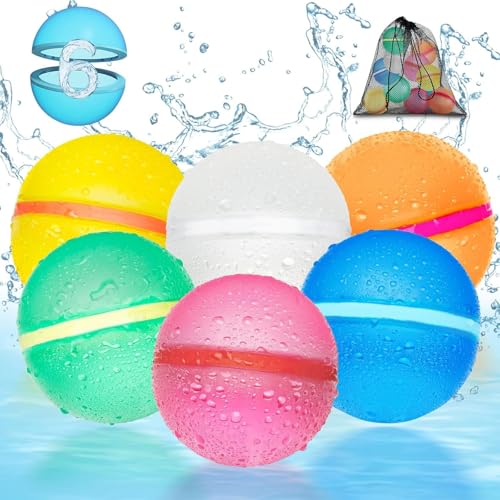 Wasserbomben Wiederverwendbar - Silikon Magnetische Wasserbomben Selbstschließend, Wasserspielzeug für den Sommer im Freien, Wasserbomben Magnetisch Geeignet für Kinder, Erwachsene, Strand (6 Stück) von waabose