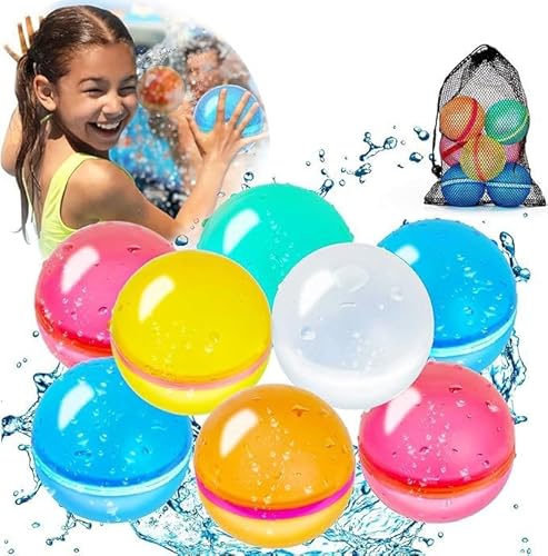 Wasserbomben Wiederverwendbar - Silikon Magnetische Wasserbomben Selbstschließend, Wasserspielzeug für den Sommer im Freien, Wasserbomben Magnetisch Geeignet für Kinder, Erwachsene, Strand (8 Stück) von waabose