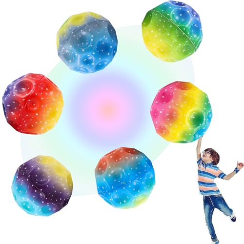 waziwe 6 Stück Moon Ball, Springball für Kinder, Interaktives Spielzeug zum Stressabbau,Spaceballs for Kids Party Gift, Hüpfball für Kinder Im Freien von waziwe