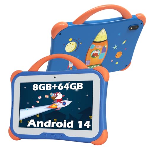 weelikeit Kinder Tablet, 7 Zoll Tablet für Kinder, 8GB RAM, 64GB ROM, Android 14 Tablet mit Bluetooth, WLAN, Doppelkamera, Kinder Tablet mit Kindersicherung, Lern Tablet für Mädchen und Jungen (blau) von weelikeit