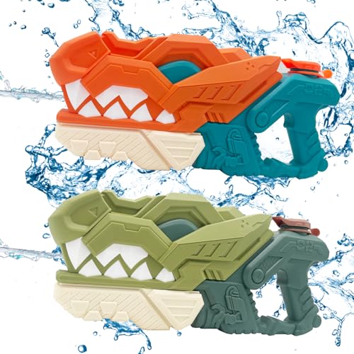 weirtoya 2 Stück Dinosaurier Wasserpistole Kinder 580ml Wasserspritzpistole 7-10M Powered Water Gun Spielzeug für Mädchen Junge Eiswürfel Geeignet von weirtoya