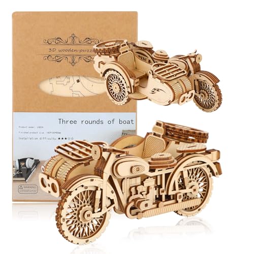 Wenrescry 3D Puzzle Holz Modellbausatz für Erwachsene und Kinder - Dampflokomotive und Vintage Car, Selbstmontage, Mechanische Konstruktion, Motorboot als Geschenk und Dekoration von wenrescry