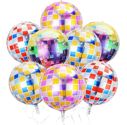 Wenweo 8 Stück Folienballon Deko Geburtstag, 22 Zoll 4D Discokugel Deko Luftballons Geburtstag, Party Deko Helium Balloon, Disco-Folienballons für Disco Mottoparty Silvester Deko Party Geburtstag Deko von wenweo