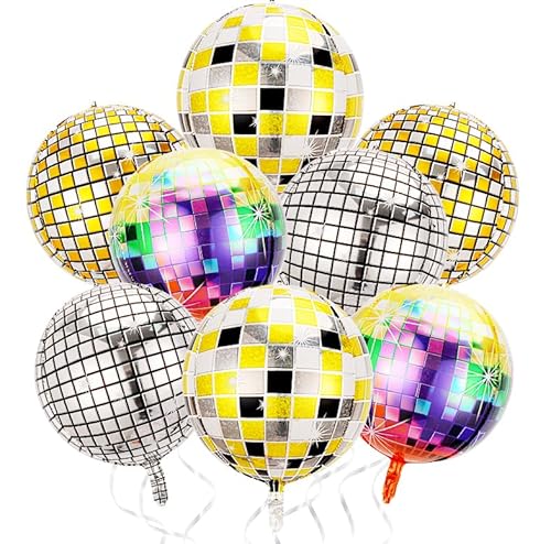 Wenweo 8 Stück Folienballon Deko Geburtstag, 22 Zoll 4D Discokugel Deko Luftballons Geburtstag, Party Deko Helium Balloon, Disco-Folienballons für Disco-Mottoparty Geburtstag Deko Silvester Deko Party von wenweo