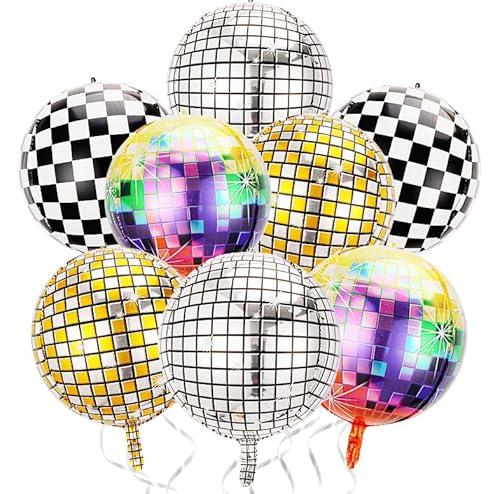 Wenweo 8 Stück Folienballon Deko Geburtstag, Party Deko Helium Balloon, 22 Zoll 4D Discokugel Deko Luftballons Geburtstag, Disco-Folienballons für Disco-Mottoparty Geburtstag Deko Silvester Deko Party von wenweo