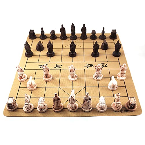 weyheng Traditionelles chinesisches Xiangqi tragbares Schach-Set, Reise-Brettspiel-Set mit Harz-Schachfiguren und Lederschachbrett von weyheng