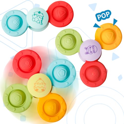 3 Pcs Pop Saugnapf Spinner Spielzeug, hergestellt aus Allen Silikon für 18 Monate + Junge Mädchen, Badespielzeug für Kleinkinder, Lernspielzeug Montessori pädagogische Aktivitäten für Kinder von whatstem