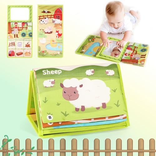 whatstem Tummy Time Spiegel Spielzeug für Baby mit weichen Crinkle Tuch Buch, Montessori-Spielzeug für Neugeborene/Kleinkind Entwicklung, Sensory Toy Geschenk 0-12 Monate von whatstem