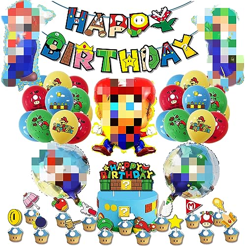 Geburtstag Super Luftballons, Geburtstag Dekoration Folienballons Alles Gute Zum Geburtstag Banner Kuchen für Kinder Party Favors Dekorationen Zubehör von whdiduo