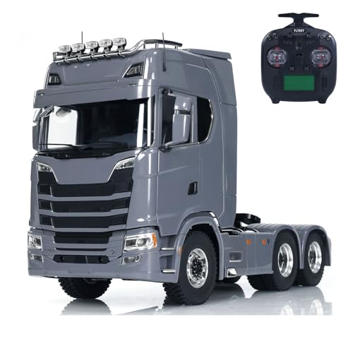 wheelfun 1/14 6X6 RC Traktor LKW Metall Chassis Differentialschloss Achsen Licht Sound System Fernbedienung Auto 2-Gang-Getriebe Hobby Grade Modell (Grau) von wheelfun