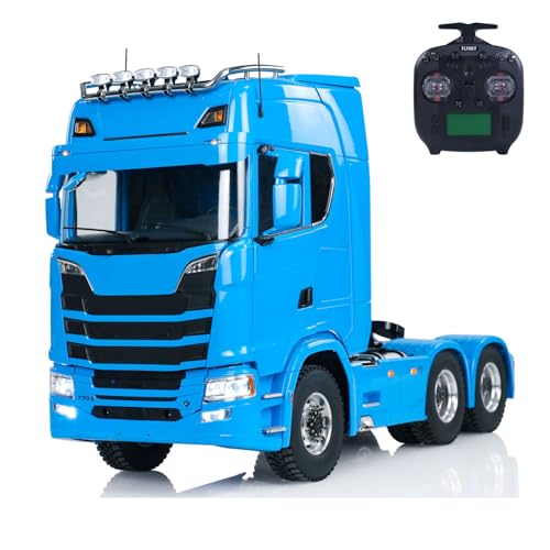 wheelfun 1/14 6X6 RC Traktor LKW Metall Chassis Differentialschloss Achsen Licht Sound System Fernbedienung Auto 2-Gang-Getriebe Hobby Grade Modell (blau) von wheelfun