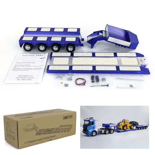 wheelfun 1/14 Metall Schwerer 4-Achs-Lenkfernsteuerungsanhänger 999 für RC Traktor Truck für Erwachsene Hobby von wheelfun