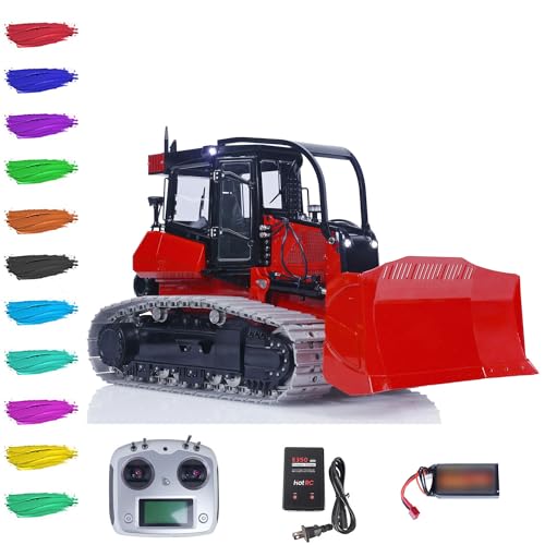 wheelfun 1/14 RC Hydraulic Crawler Bulldozer Metall für AOUE 850K RTR Remote Control Dozer Modell I6S Controller Batterie Ladegerät Licht Sound Schwarz Rot Constraction Fahrzeug für Erwachsene Hobby von wheelfun