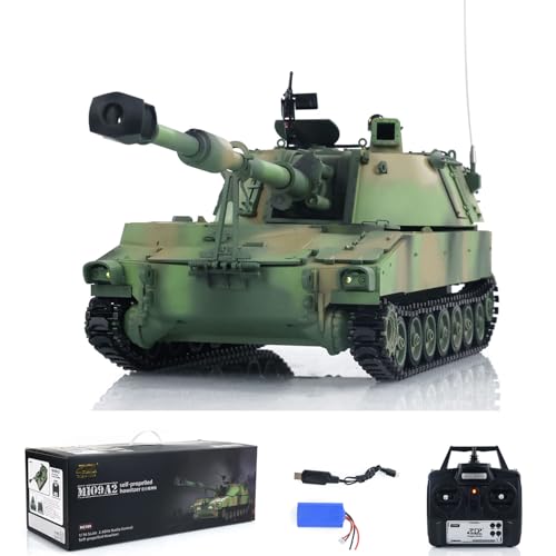 wheelfun 1/16 Tongde RC Panzer M109A2 Selbstfahrender RTR Infanterie Kampf Infrarot Battle Smoke Unit Light Sound (Pro-Edition-Camouflage Grün) BB Shooting Airsoft Tank That Shoot von wheelfun