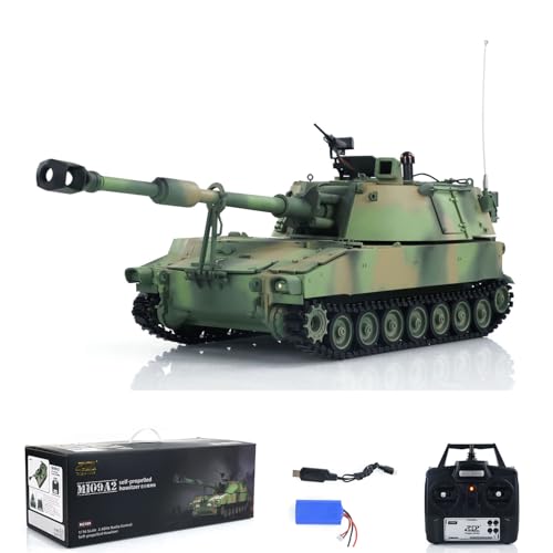 wheelfun 1/16 Tongde RC Panzer M109A2 Selbstfahrender RTR Infanterie Kampf Infrarot Kampf Raucheinheit Lichtton (Pro-Edition-Camouflage Grün) BB Shooting Airsoft Panzer der Hobby-Modell schießt von wheelfun