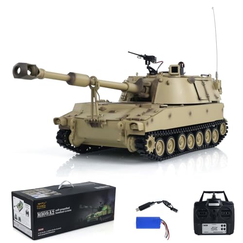 wheelfun 1/16 Tongde RC Panzer M109A2 Selbstfahrender RTR Kampf Infrarot Battle Smoke Unit Light Sound (Basic-Edition-Desert Yellow) BB Shooting Airsoft Tank That Shoot von wheelfun