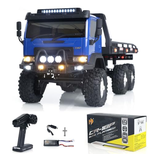 wheelfun 1/18 6 x 6 CR18P Flachbett-LKW RTR RC Rock Crawler Geländewagen 2-Gang-Lichter Motor Servo ESC Hobby-Modell (blau) von wheelfun