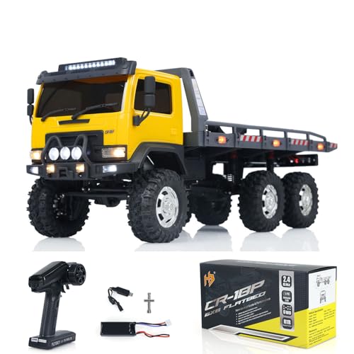 wheelfun 1/18 6 x 6 CR18P Flachbett-LKW RTR RC Rock Crawler Geländewagen 2-Gang-Lichter Motor Servo ESC Hobby-Modell (gelb) von wheelfun