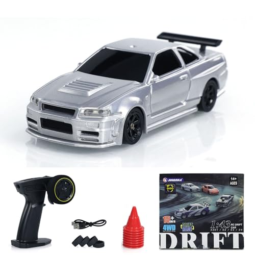 wheelfun 1/43 Drift Ferngesteuertes Auto Ferngesteuertes Spielzeugauto 4WD Reifen Verkehrsleitkegel RTR Mit LED-Leuchten Kreisel von wheelfun