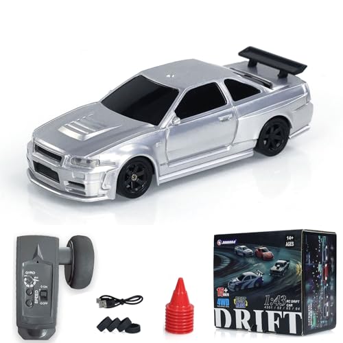 wheelfun 1/43 Lauffertiges Rennauto Gyro Drift Car 4WD Traffic Cones Mini Spielzeug für Jungen von wheelfun