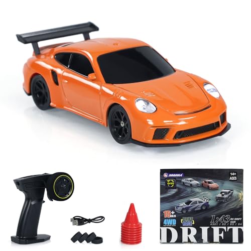 wheelfun 1/43 RC Drift Car,Ferngesteuertes Drift Auto 4WD Mini Rennwagen Spielzeug Funk Lichter Verkehr Sicherheit Kegel RTR Kinderspielzeug Mit LED-Leuchten Kreisel Geschenk von wheelfun