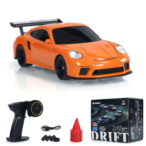 wheelfun 1/43 RC Drift Car,Ferngesteuertes Mini Drift Auto 4WD Rennwagen Spielzeug Funk Lichter Verkehr Sicherheit Kegel RTR Kinderspielzeug Geschenk von wheelfun