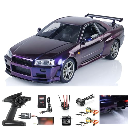 wheelfun 1/8 Metal 4x4 RC Racing Car 4WD R34 RTR Drift High-Speed Cars 2-Speed Transmission Light Sound MT12 Remote Controller Purple Constraction Vehicle für Erwachsene Hobby von wheelfun