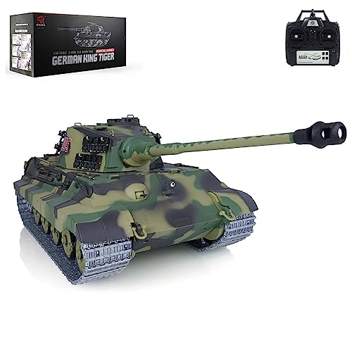 wheelfun 2.4G Heng Long 1/16 7.0 Upgraded German King Tiger RTR RC Tank 3888A Smoking Generator Metal Tracks 340° Rotating Turret Infrarot Combat Lifting Barrel Light Sound BB Shooting Airsoft Tank von wheelfun