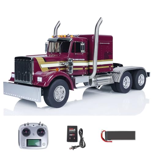 wheelfun 6X6 1/14 RC Traktor Truck 56301 Montiert Upgrade Metall Chassis Ferngesteuertes Auto 2-Gang-Getriebe I6S Funksteuerung Lichtton (Burgundy Purple) von wheelfun