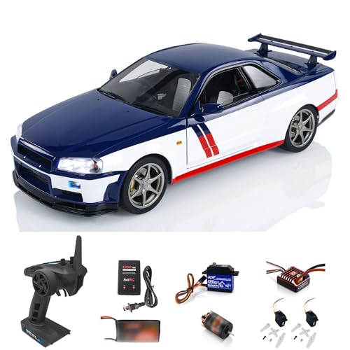 wheelfun Capo 4x4 1:8 High-Speed RC Drift Car Remote Control GT5 RTR R34 Racing Cars Modell Rot und Weiß Streifen Constraction Fahrzeug für Erwachsene Hobby von wheelfun