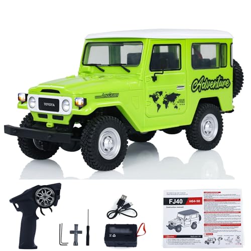 wheelfun HG 1/16 4X4 RC Off-Road Kletterautos Fahrzeuge FJ40 Elektro Crawler Auto Motor ESC Servo Licht Sound Smoking Unit 2.4G Fernbedienung Grün von wheelfun