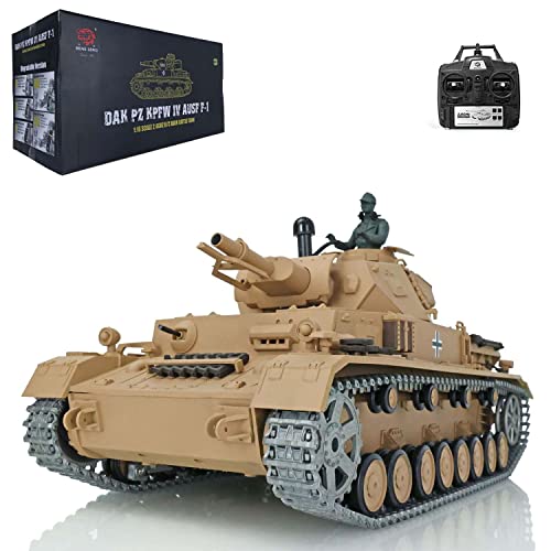 wheelfun Heng Long RC Panzer 1/16 7.0 Upgraded Deutscher Panzer Iv F 340° Drehbarer Turm Infrarot Combat RTR RC Panzer 3858 Metallschienen für Hobby BB Schießen Airsoft Panzer, die schießen von wheelfun