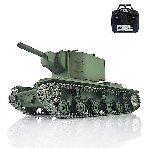 wheelfun Heng Long RC Panzer 1/16 7.0 Upgraded Sowjetischer Kv-2 RTR RC Panzer Gigant 3949 360° drehbarer Turm Infrarot Combat Hobby Panzer Modell BB Shooting Airsoft Panzer, der schießt von wheelfun