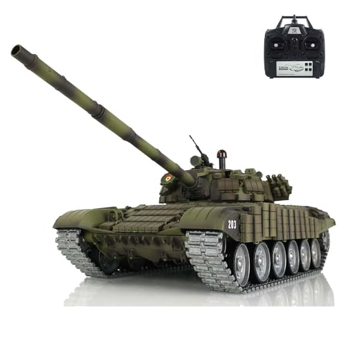 wheelfun Heng Long T72 RC Battle Tank 1/16 RTR 7.0 Mainboard 3939 Armor Leerlaufrauchen Metallschienen Rad 360° Drehbarer Turm Infrarot Kampf Heben Barrel Licht Sound BB Schießen Airsoft Panzer von wheelfun