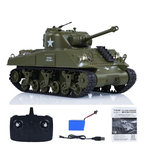 wheelfun Henglong 1/30 RC Battle Tank Sherman M4A3 3841-01 2.4G Ferngesteuerte Panzer 320°Drehbarer Turm Infrarot Kampf von wheelfun