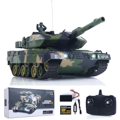 wheelfun Henglong 3809 2.4GHz 1/24 RC Panzer Leopard 2 A5 Fernbedienung Kampfpanzer Modell BB Schießen Schießeffekte Infrarot Kampfspray Wasser simuliert Licht Sound Hobby Grade Modell von wheelfun