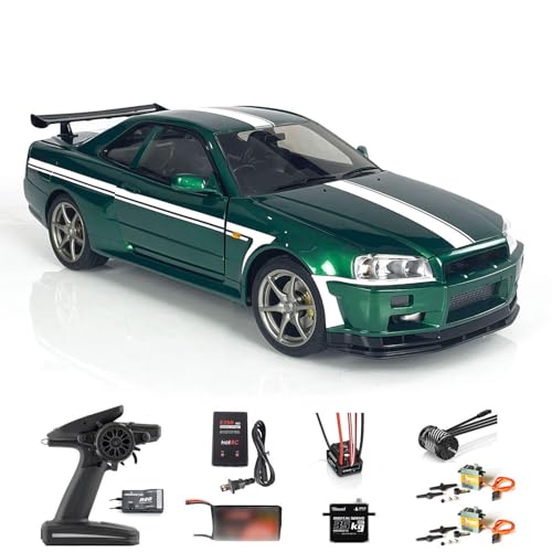 wheelfun Kapodaster 1/8 4x4 R34 4WD RC Rennwagen Metall Hochgeschwindigkeits-2-Gang-Getriebe fahrbereit Drift Cars Licht Soundsystem Raucheinheit Rennwagen Modell von wheelfun