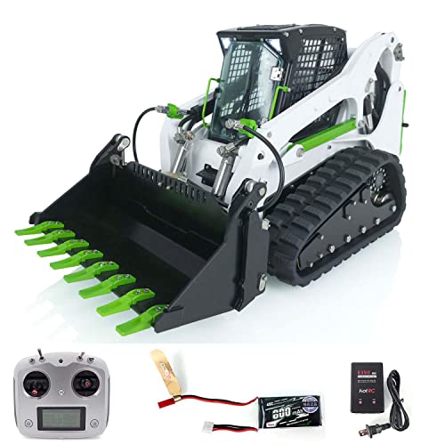 wheelfun LESU 1/14 Aoue LT5 RC Hydraulischer Lader, Skid-Steer, Tracked RTR Light Sound I6S Funksteuerung, Batterieladegerät, Hobbymodell (weiß, schwarz, grün) von wheelfun