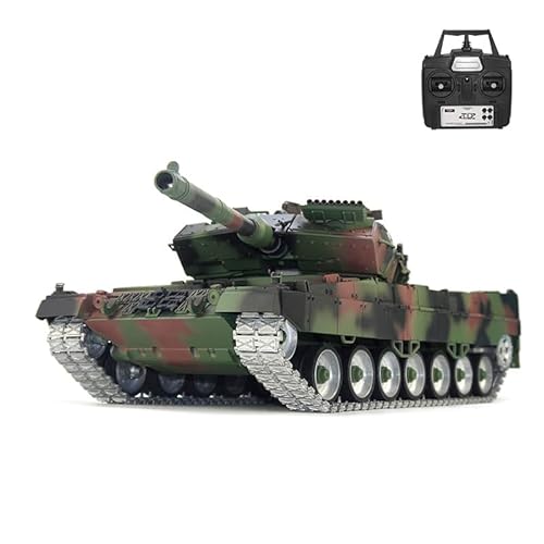 wheelfun Tongde 1/16 Deutscher Leopard2A7 RC Panzer Metallschienen Fernbedienung Kampfpanzer Lichtsound Infrarot Kampfsystem Raucheinheit Panzermodell (Pro-Camouflage Green-Edition) von wheelfun