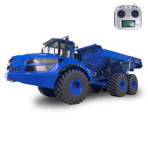 wheelfun XDRC RC Hydraulischer Gelenkwagen 1/14 6X6 Fernbedienung Dumper Auto Modell Motor Servo ESC Licht Sound Blau von wheelfun