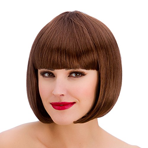 Wicked Ladies Diva Short Bob with Fringe Hair Wig-Brown von Wicked Costumes