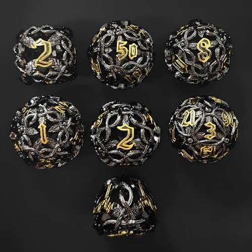 7-teiliges DND-Würfel-Set aus Metall, mit Geschenkbox, polyedrisch, für Dungeons and Dragons, Rollenspiele, D20, D12, D10, D8, D6, D4 (01 Magic Black) von willmove