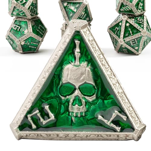 Mystery Skull Metall DND Würfel Set für Dungeons and Dragons, Cthulhu DCC Einzigartige Magie RPG Rollenspiel Zubehör Geschenke (grüner) von willmove