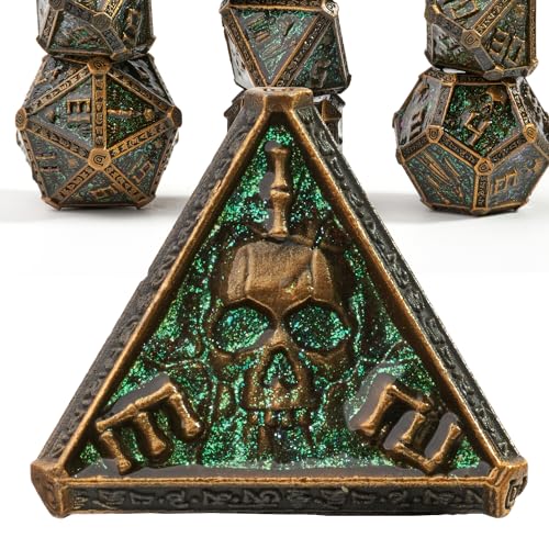 Mystery Skull Metall DND Würfel Set für Dungeons and Dragons, Cthulhu DCC Einzigartige Magie RPG Rollenspiel Zubehör Geschenke (rostgrün) von willmove