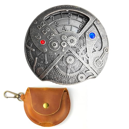 Roulette Dice von Unique Dice 7-in-1 Drehscheibe Würfel DND Spinner Metall D20 Rollenspiel Dungeons and Dragons (Antik Silber mit Ledertasche) von willmove