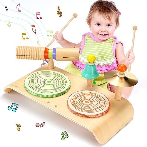 wingyz Kinder Trommel Set, Musikinstrumente Kinder Schlagzeug Set, 6 in 1 Holz Spielzeug Baby Musikspielzeug Musik Kinderspielzeug Montessori Lernspielzeug Geschenke für Jungen Mädchen von wingyz