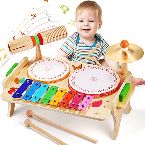 wingyz Kinder Trommel Set, Musikinstrumente Kinder Set Musik Kinderspielzeug mit Xylophon, Baby Spielzeug Musik Schlagzeug für Kleinkinder, Holz Spielzeug Baby Musikspielzeug für Jungen Mädchen von wingyz