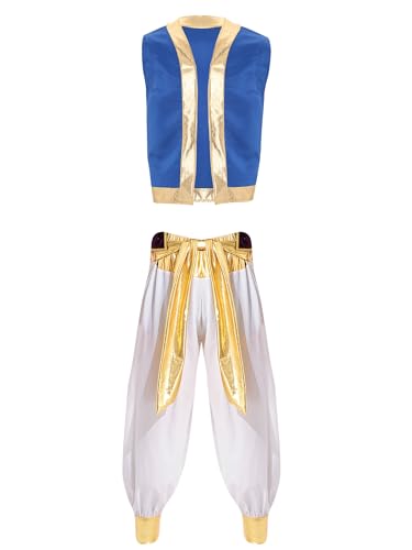 winying Arabischer Prinz Kostüm Herren Ärmellos Glänzend Weste mit Langen Pumphose 2 Stück Thema Party Cosplay Ball Outfits Weiß L von winying